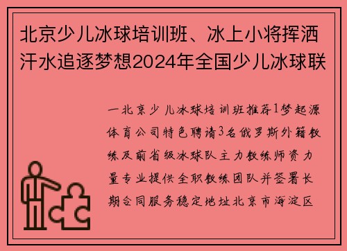 北京少儿冰球培训班、冰上小将挥洒汗水追逐梦想2024年全国少儿冰球联赛正式开赛期待精彩对决